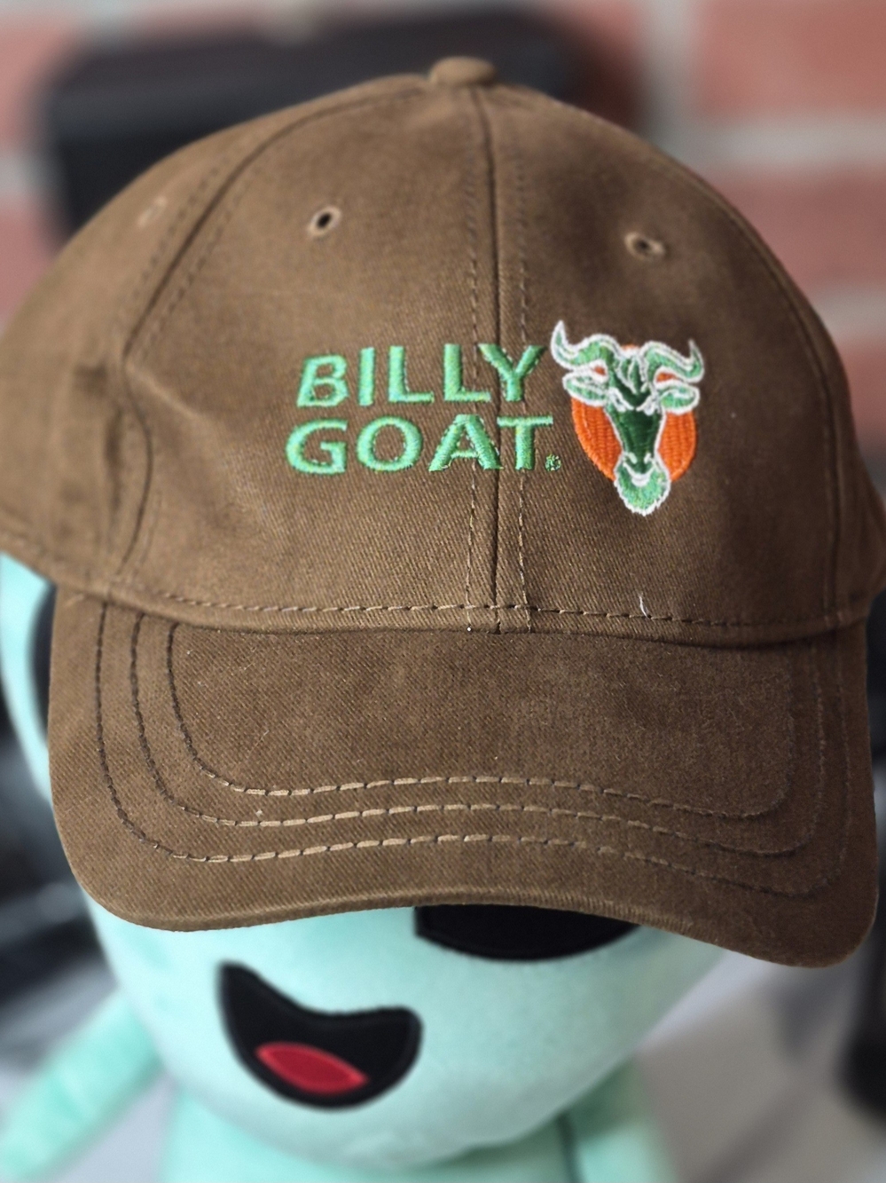 Billy Goat Brown Baseball Cap with Green & Orange Embroidery